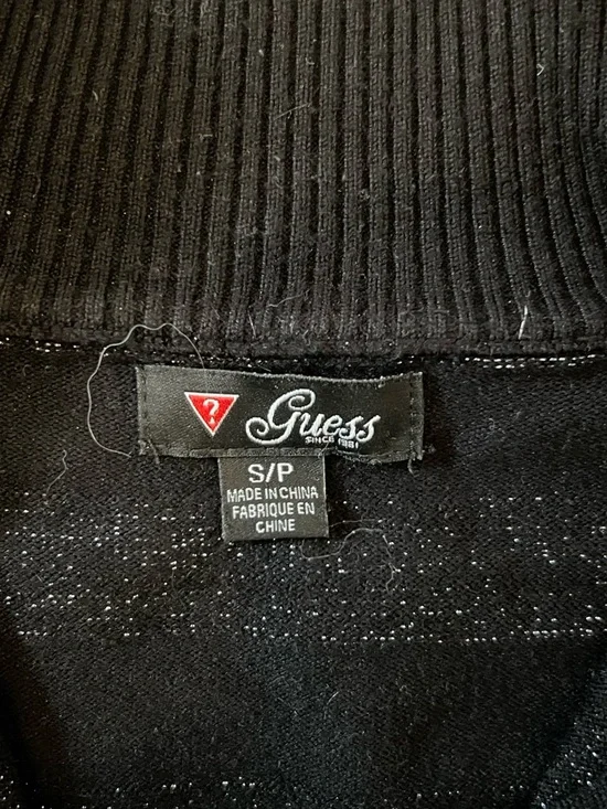 Guess Striped Black Zip-Up Sweater w Gem Logo - Picture 2 of 6